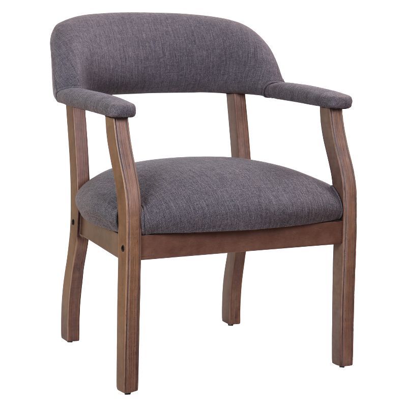 Slate Gray Linen Upholstered Arm Chair with Medium Wood Frame