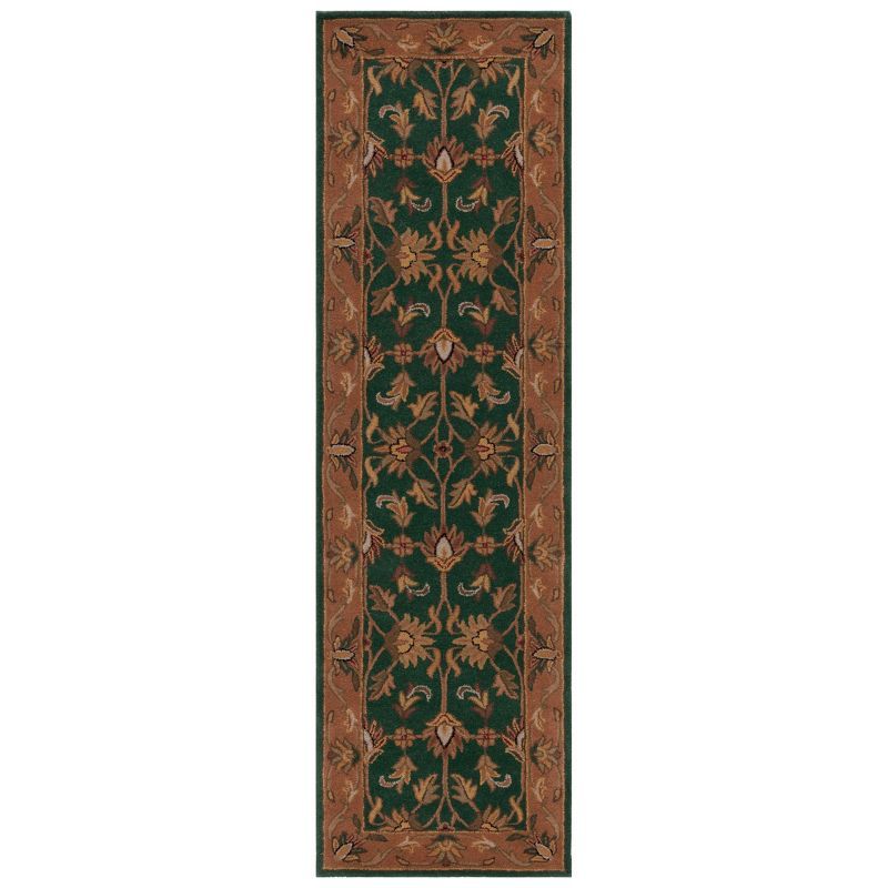 Handmade Dark Green and Gold Wool Runner Rug, 2'3" x 10'