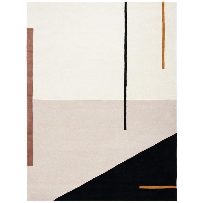 8' x 10' Black and Ivory Wool Abstract Tufted Rug