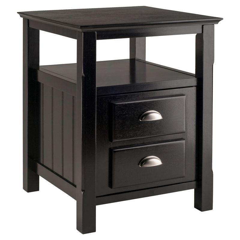 Transitional Black Solid Wood 2-Drawer Night Stand