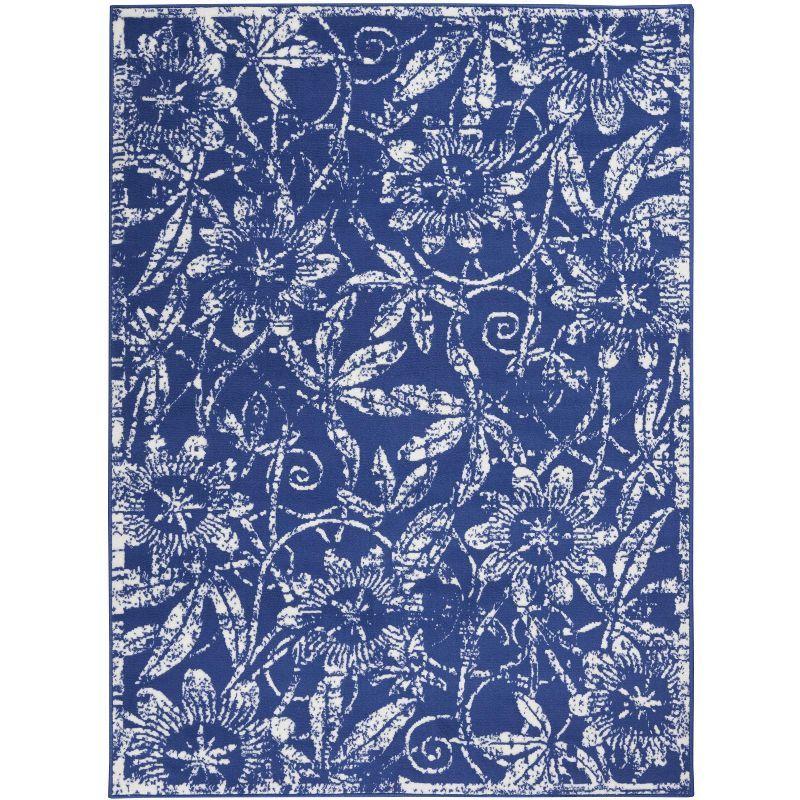 Navy Floral Charm 5' x 7' Synthetic Reversible Area Rug