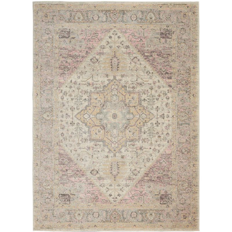 Ivory and Pink Synthetic Rectangular 6' x 9' Area Rug