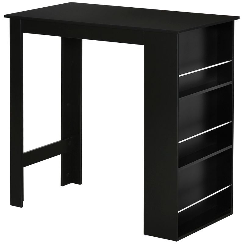 Contemporary Black Wood Bar Height Table with Storage Shelves