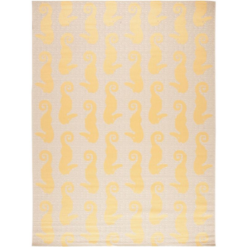 Beige and Yellow Seahorse Indoor/Outdoor Area Rug