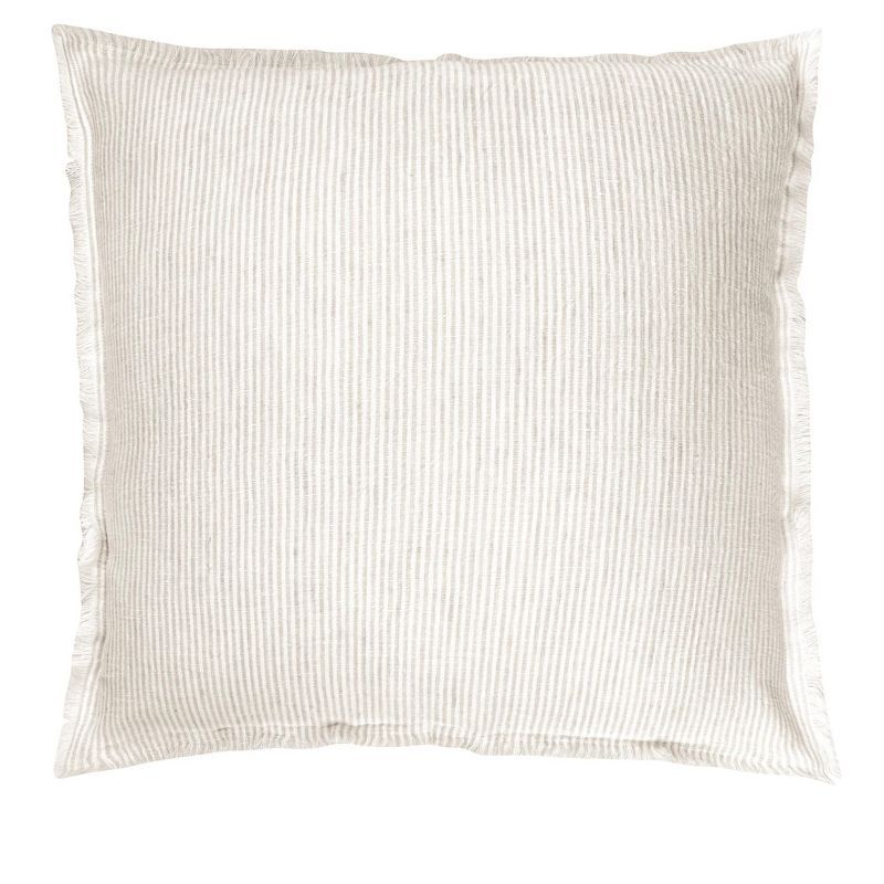 Beige Pinstripe Fringe Soft Linen Pillow