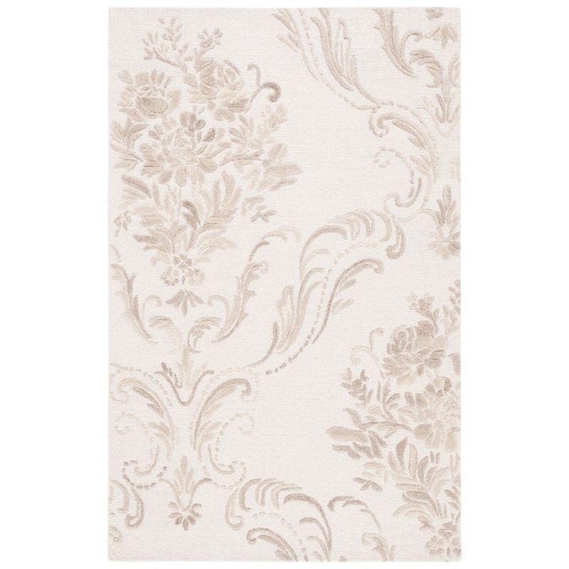 Ivory and Beige Floral Hand-Tufted Wool Area Rug 5' x 8'