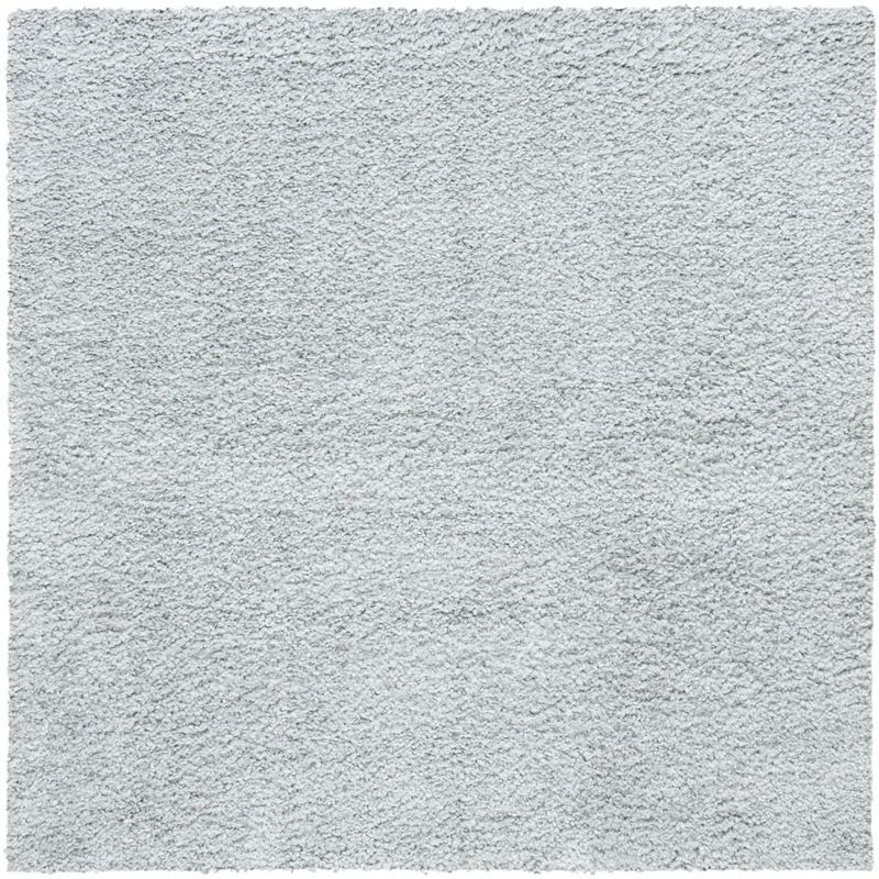 Luxurious Silver Square Shag Area Rug, 3' x 3', Synthetic Easy-Care