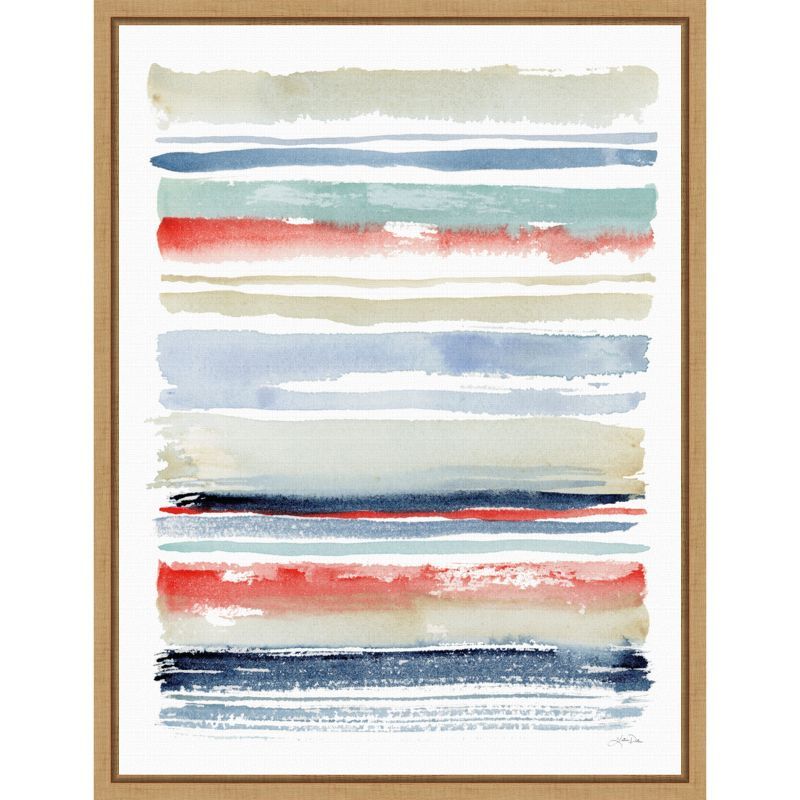 Modern Abstract Striped Canvas Wall Art with Maple Frame