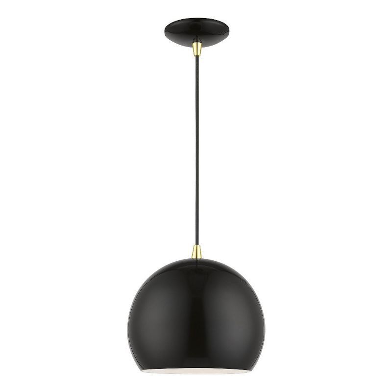 Mini Globe Pendant Light in Shiny Black with Polished Brass Accents