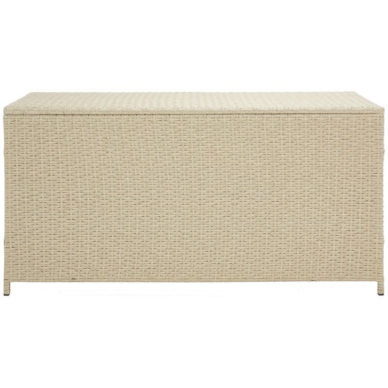 Beige Wicker Outdoor Deck Box with Wheels