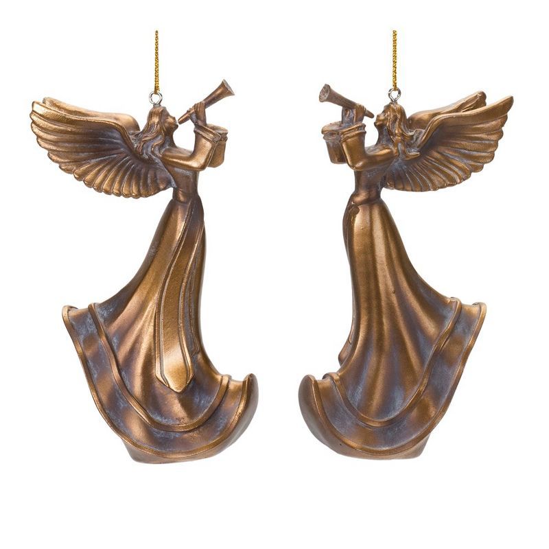 Bronze Resin Trumpet Angel Ornament Set of 6