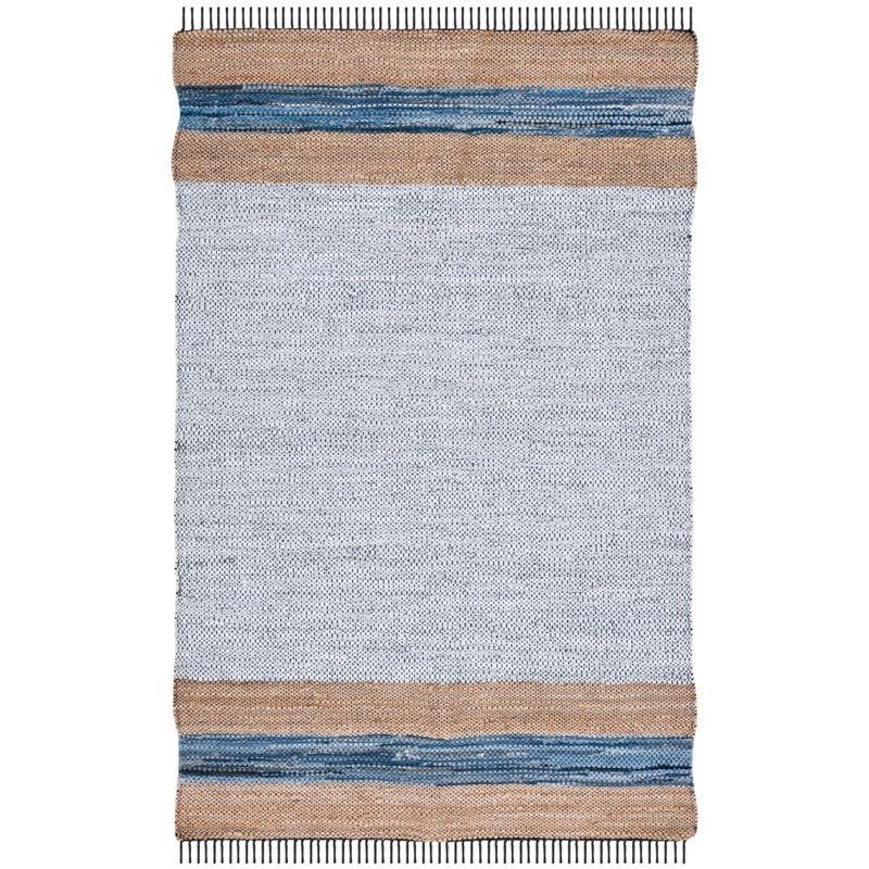 Grey and Natural Flat Woven Cotton Cowhide Area Rug