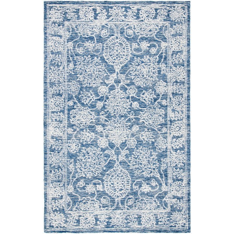 Elysian Bliss Blue Floral Hand-Tufted Wool Area Rug 4' x 6'