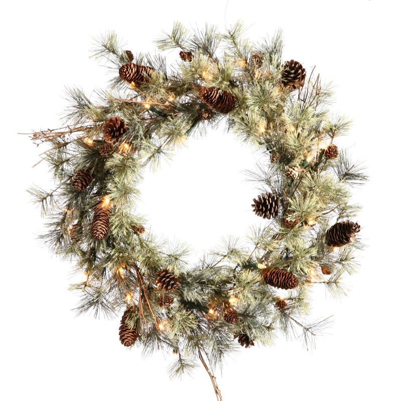 23" Green Pine Cone Artificial Christmas Wreath with Ribbon