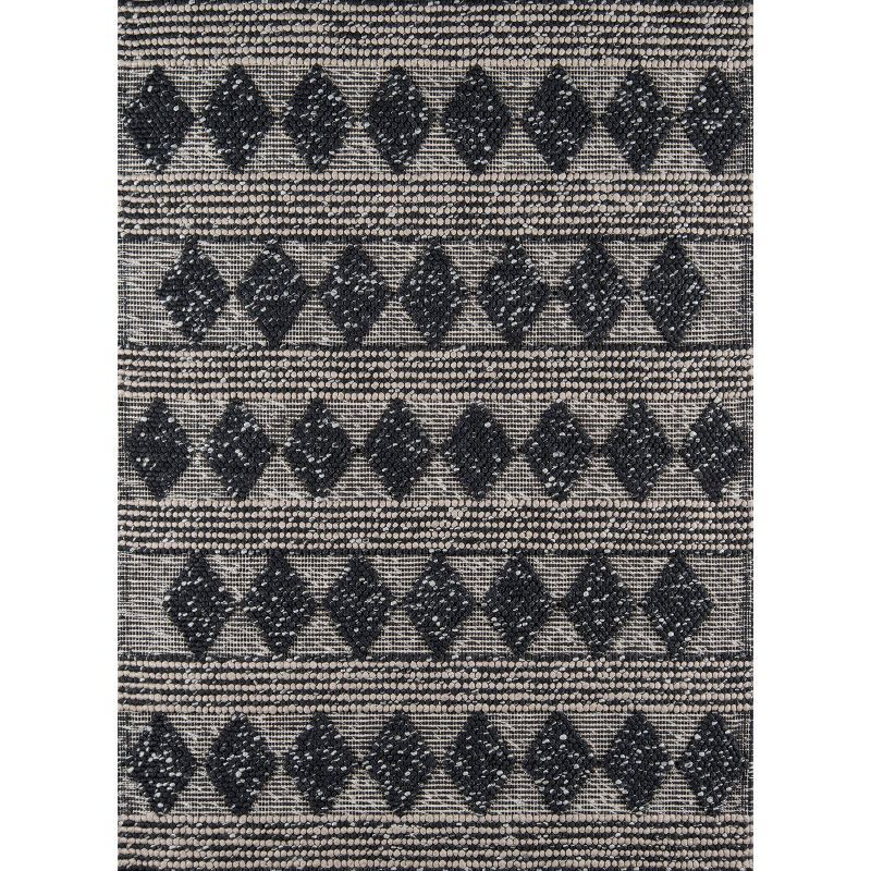 Gray and Black Geometric Wool and Viscose 5' x 7' Area Rug