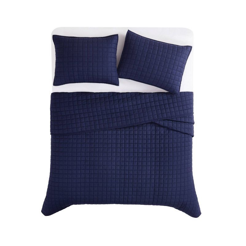 Navy Blue Full/Queen Linen Quilt Set with Shams