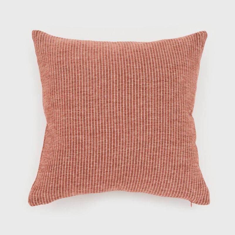 Copper Brown Reversible Woven Striped Chenille Square Pillow