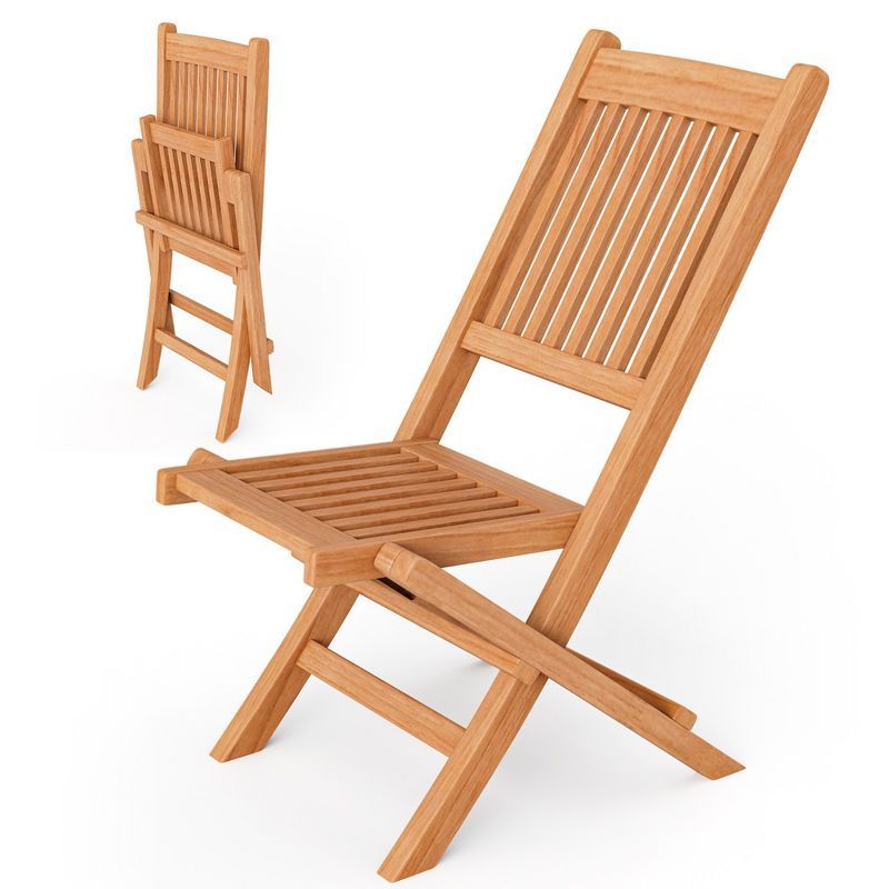 Natural Teak Wood Armless Folding Patio Chair