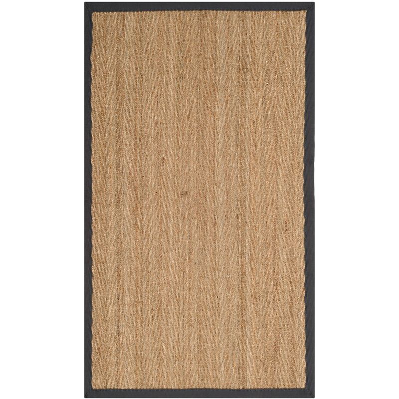 Natural Seagrass and Cotton Border Area Rug, 3' x 5', Dark Grey