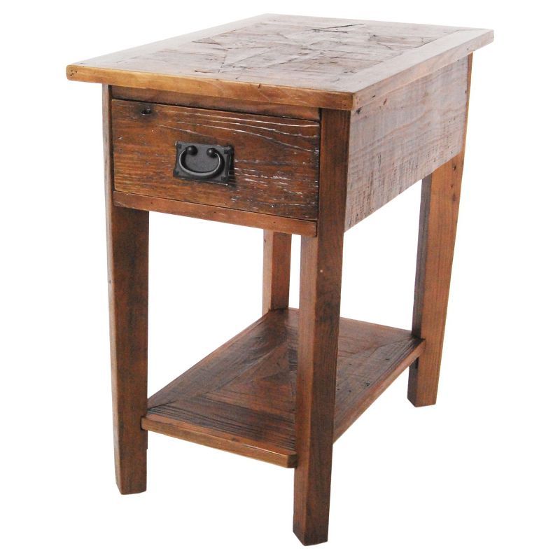 Eco-Friendly Reclaimed Wood Chairside Table with Storage - Natural Finish