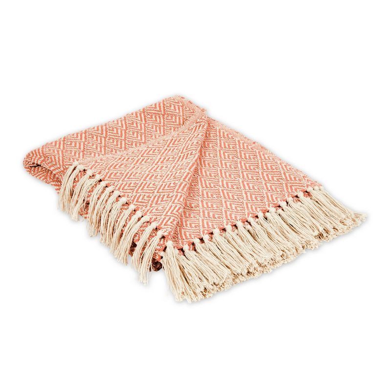Spice Diamond Cotton Woven Throw Blanket with Fringe