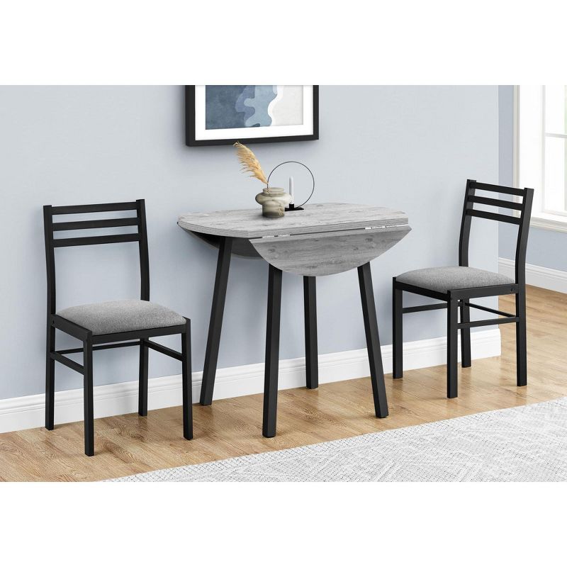 35" Gray Laminate Drop Leaf Dining Table Set with Black Metal Chairs