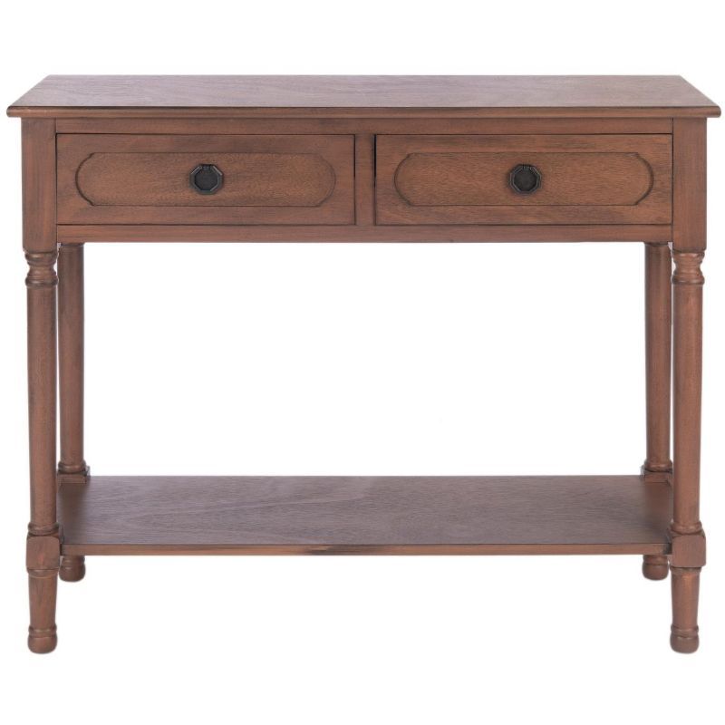 Allura Contemporary French Brown Console Table with Dual Storage Drawers