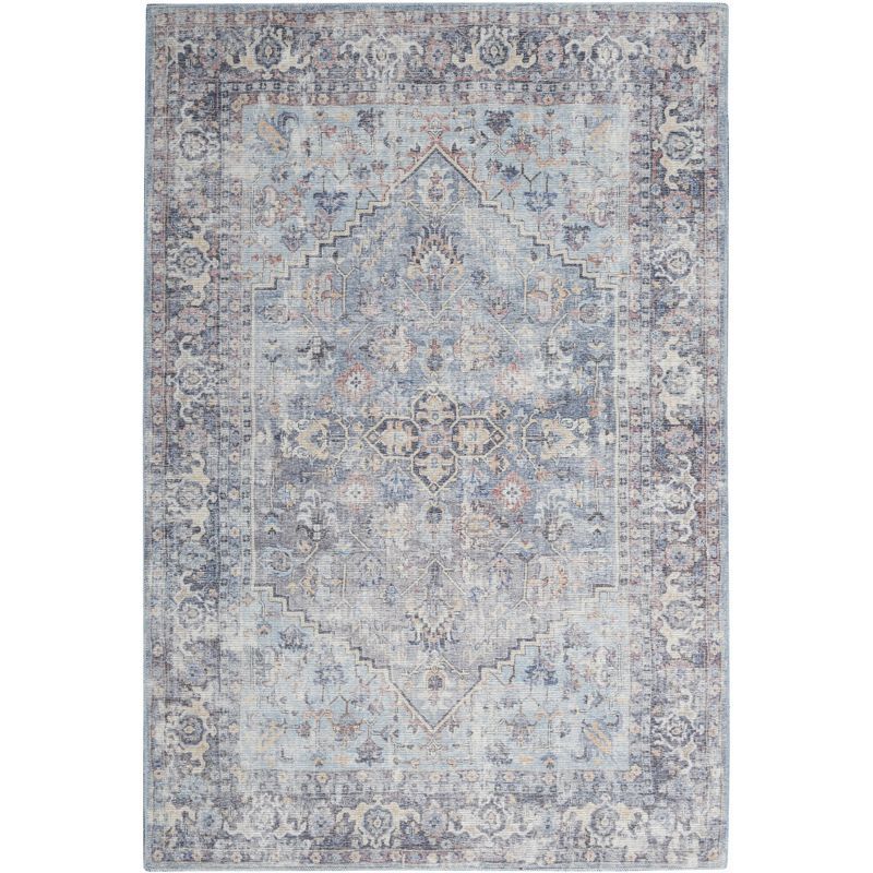 Light Grey/Blue 4' x 6' Floral Cotton Chenille Area Rug