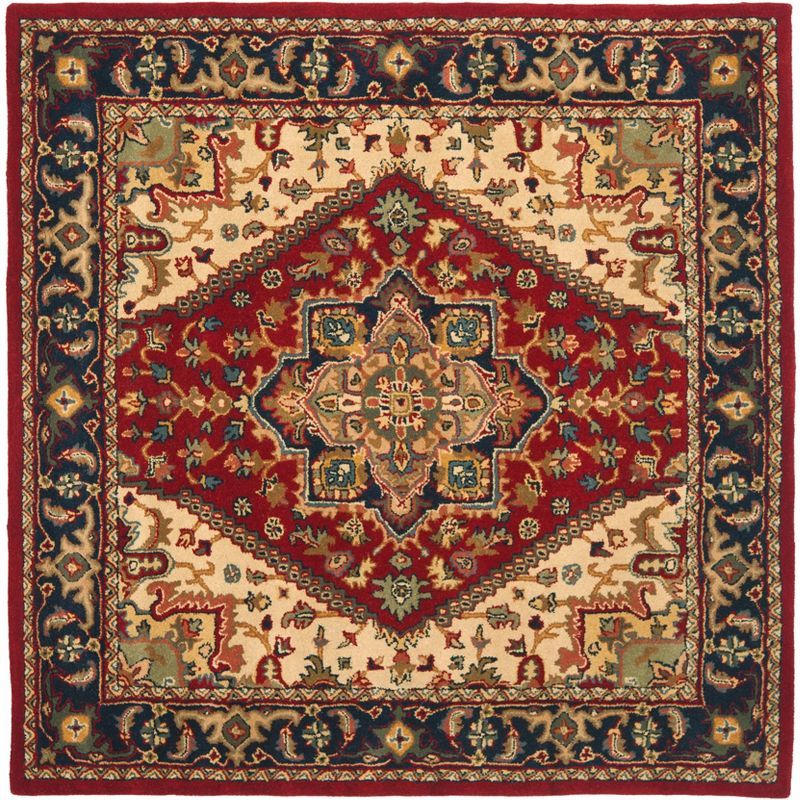 Luxurious Heritage Red Square Wool Area Rug, 4' x 4'