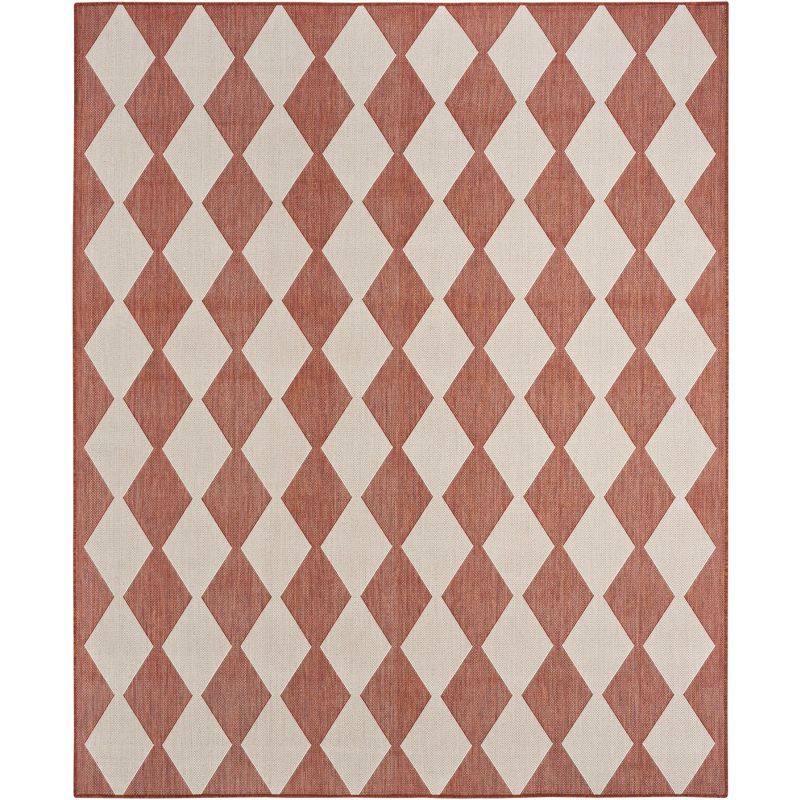 Positano Terracotta and Off-White Diamond Outdoor Rug 7' x 10'