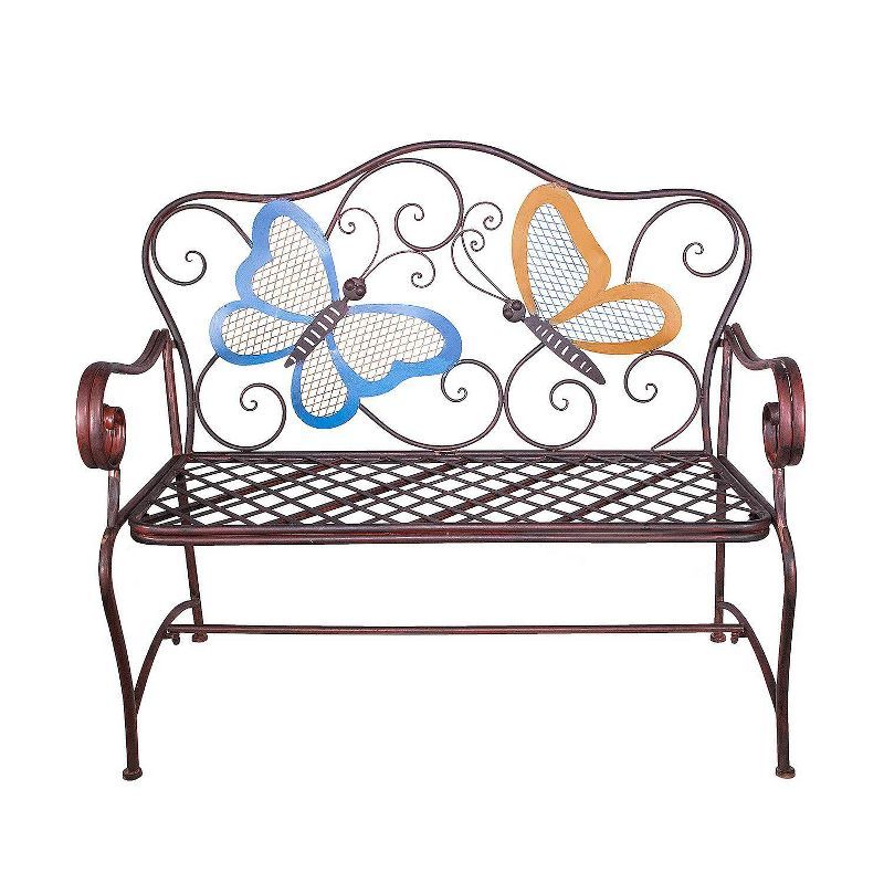 Rustic Bronze Iron Butterfly Garden Bench - 46" Length