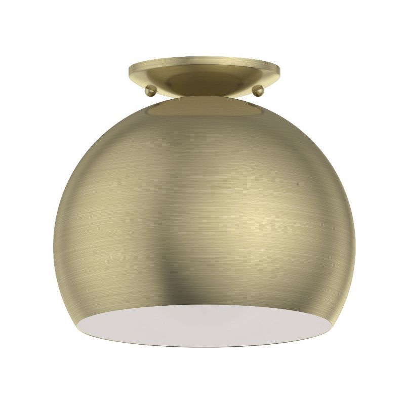 Elegant Antique Brass 1-Light Flush Mount with White Interior