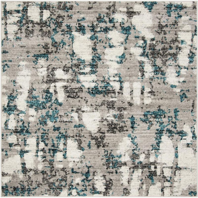 Skyler 4' Square Grey and Blue Synthetic Medallion Rug