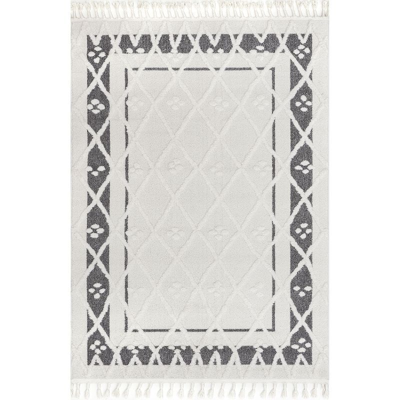 Geometric White and Gray Braided Rectangular Area Rug