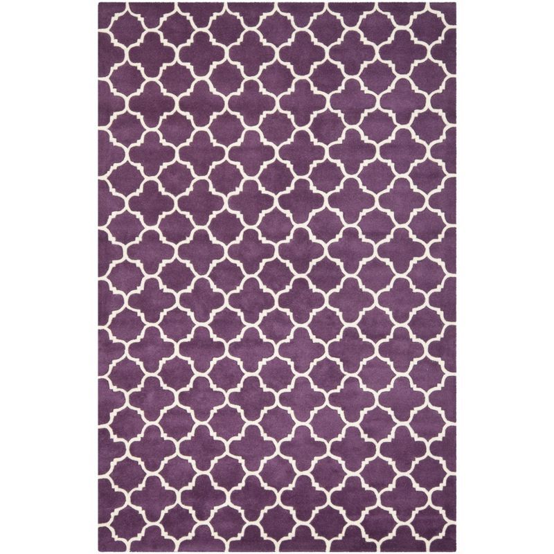 Handmade Purple and Ivory Wool Tufted 6' x 9' Area Rug