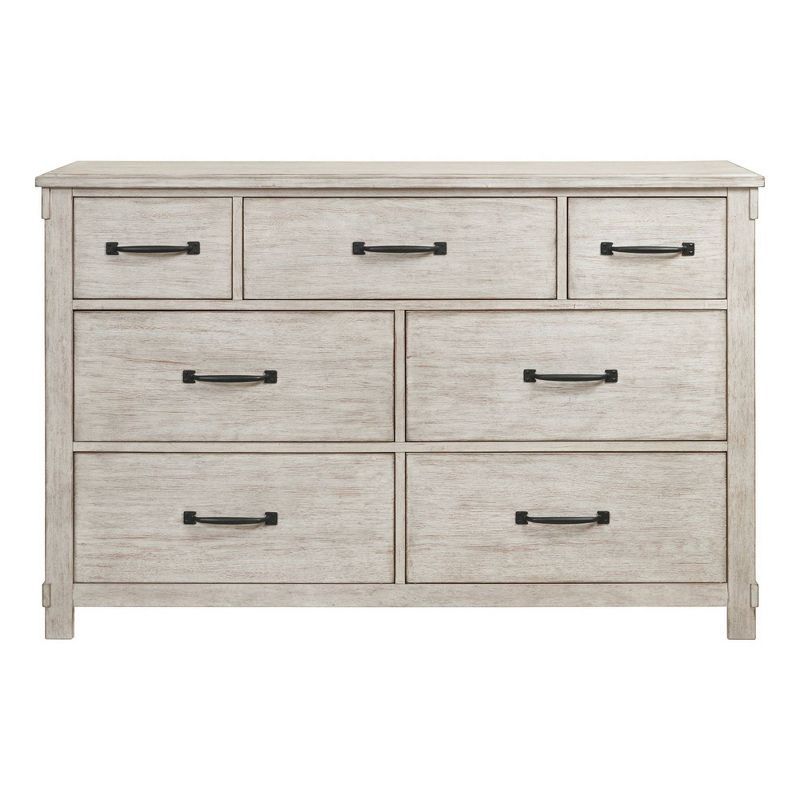 Rustic Off-White 7-Drawer Dresser with Felt Lined Top Drawer
