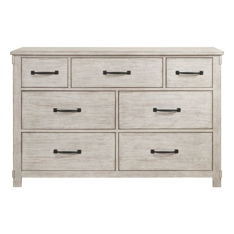 Rustic Off-White 7-Drawer Dresser with Felt Lined Top Drawer