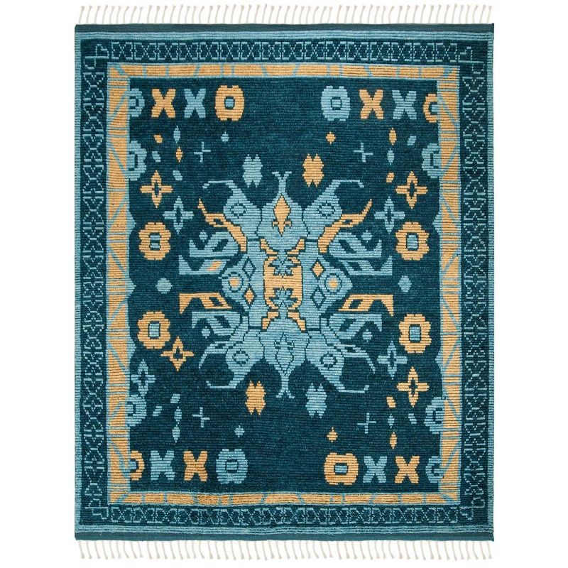 Francine Blue Geometric Hand-Knotted Wool Rectangular Rug 9' x 12'