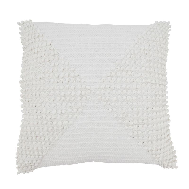 Ivory Textured Woven Diamond Cotton Throw Pillow Cover