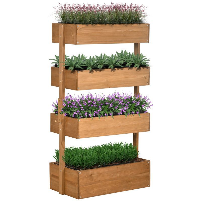 Wooden 4-Tier Self-Draining Vertical Garden Planter for Outdoor Use