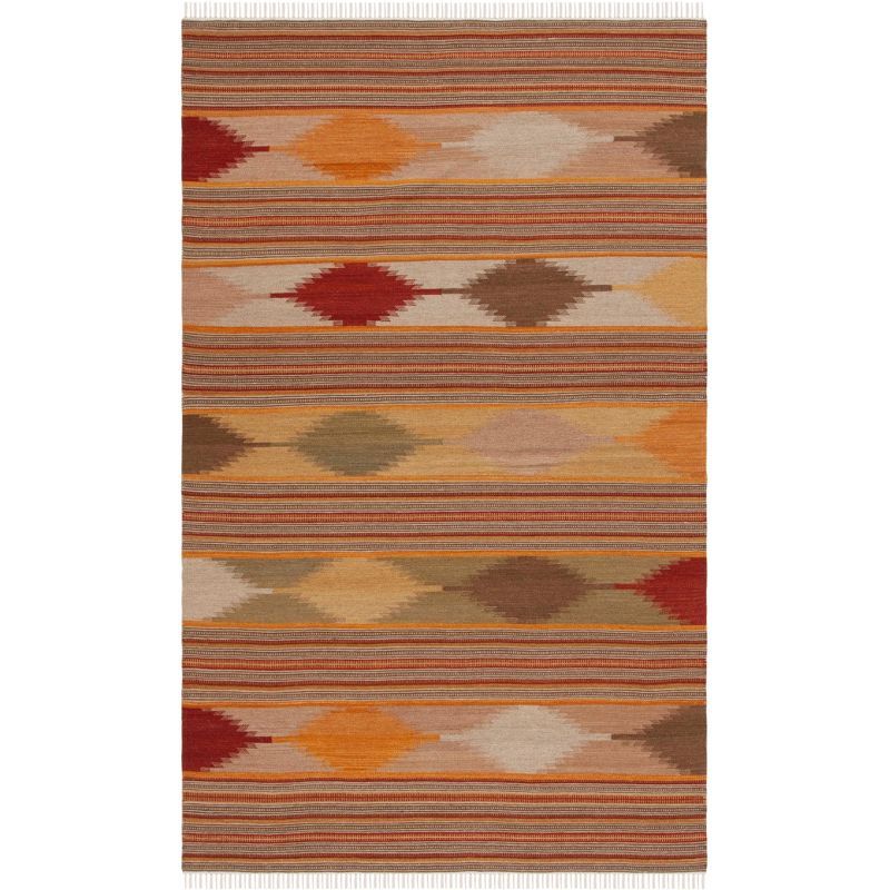 Handmade Red and Orange Wool Flat Woven Rectangular Rug