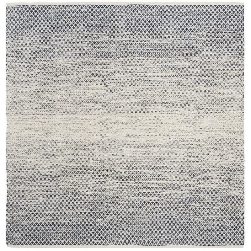 Ivory and Navy Hand-Woven Cotton Square Rug