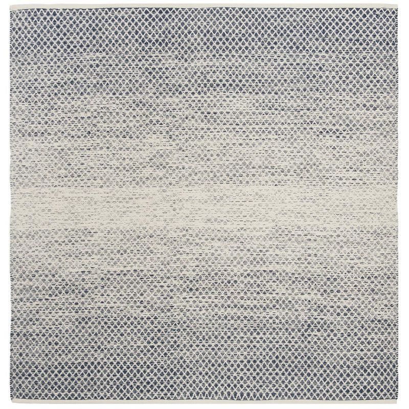 Ivory and Navy Hand-Woven Cotton Square Rug