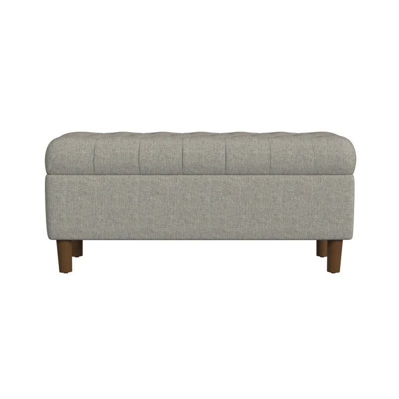 Gray Tufted Round Cocktail Storage Ottoman with Wood Legs