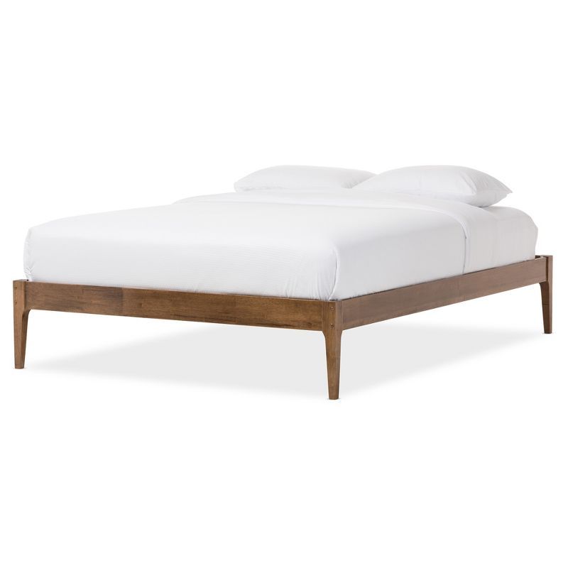 Mid-Century Modern Queen Bed Frame in Walnut Finish with Headboard