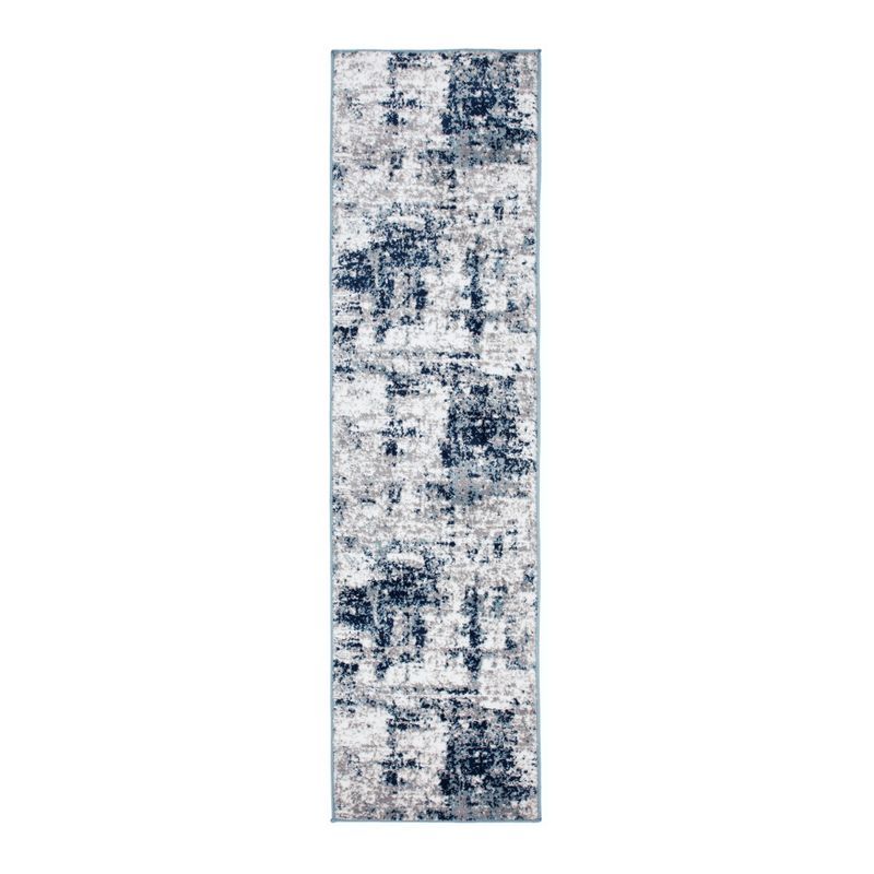 Blue and Gray Abstract Synthetic Runner Rug 2'7" x 6'