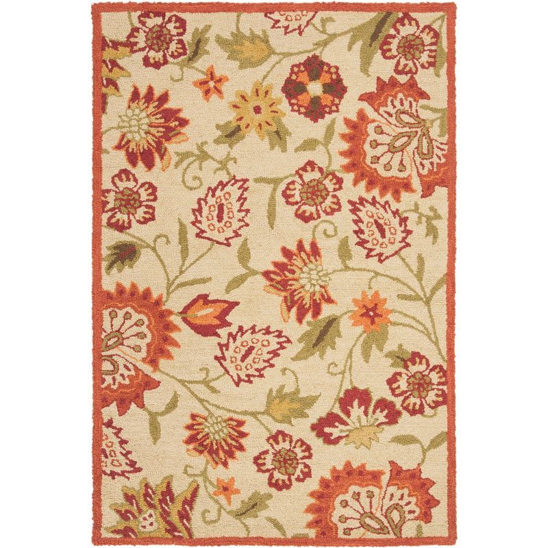 Ivory Floral Tufted Wool Handmade Reversible 4' x 6' Rug