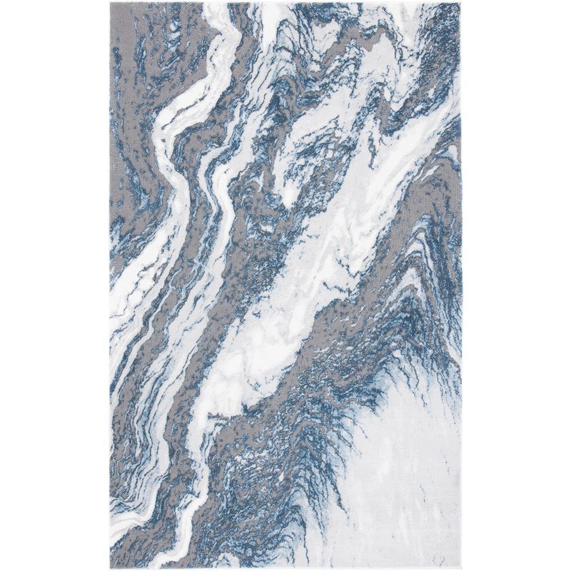 Blue and Gray Abstract Synthetic Area Rug