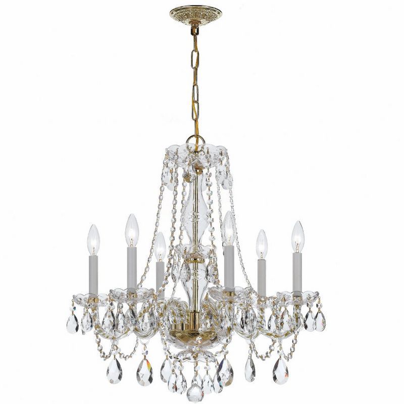 Mini Elegance Polished Brass 6-Light Chandelier with Clear Crystal Accents