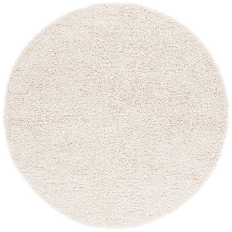 Ivory Round Tufted Shag Area Rug, 6'7"